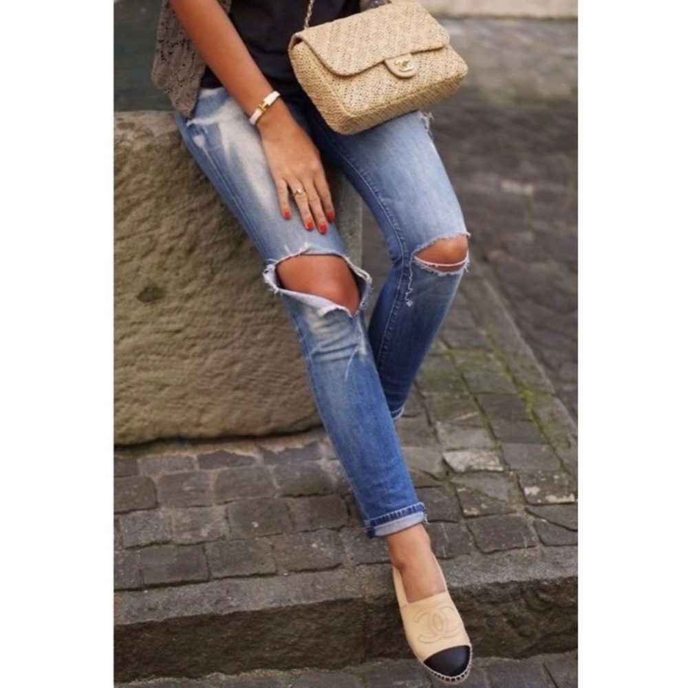 💚CHANEL Espadrille Flats Cap Toe Tan Black - Picture 4 of 16